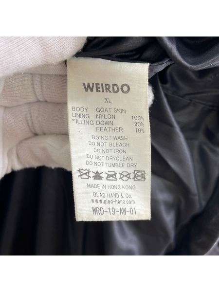 WEIRDO ダウンジャケット ゴートスキン レザーダウンジャケット 黒 (XL)