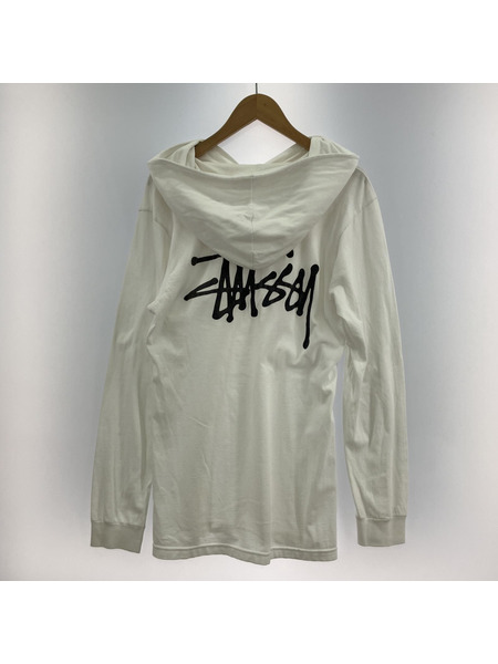 STUSSY ストックロゴ/カットソーパーカー S 白