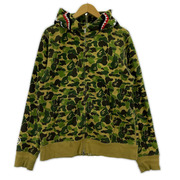 A BATHING APE パーカー(ジップアップ) 総柄ジップパーカー/M/KHK