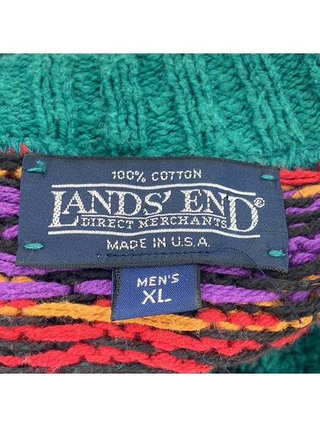 LANDS'END 90s USA製 ネイティブ柄コットンニット XL