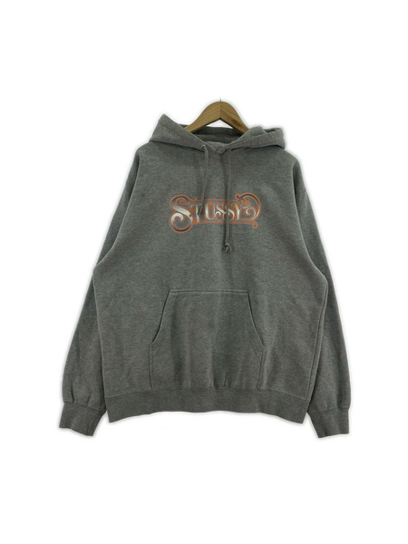 STUSSY パーカー PO ロゴプリントパーカー (L)グレー