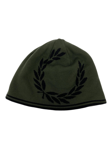 FRED PERRY ニットキャップ BEAMS別注 ロゴビーニー カーキ