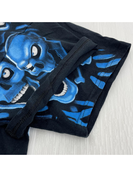 LIQUID BLUE 骸骨/スカル総柄 S/S Tシャツ(L) ブラック×ブルー 17年コピーライト