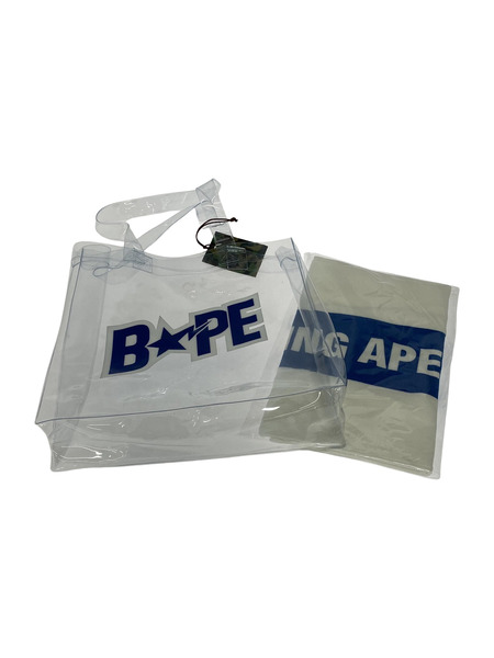 A BATHING APE ビーチタオル ビニールトートセット ロゴ 白青