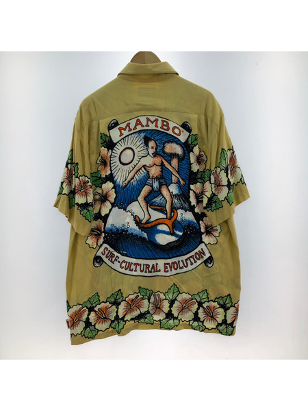 OLD・VINTAGE 半袖シャツ 90s MAMBO LOUD SHIRTS レーヨンアロハシャツ M BEG