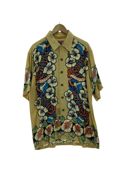 OLD・VINTAGE 半袖シャツ 90s MAMBO LOUD SHIRTS レーヨンアロハシャツ M BEG
