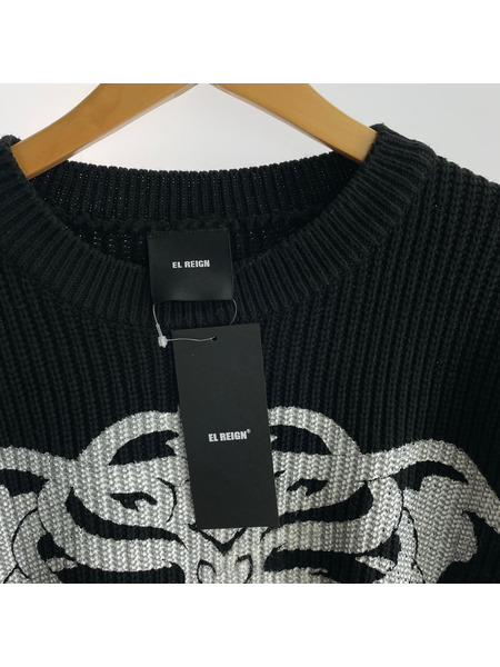 EL REIGN TRIBAL BONE DMAGE KNIT ボーンペイントニット ブラック