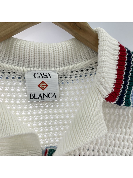 CASABLANCA SPORTY FAUX CROCHET SHIRT L ホワイト MS25-KW-920-01