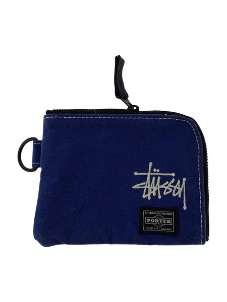 STUSSY×PORTER L字ジップ ミニウォレット 青