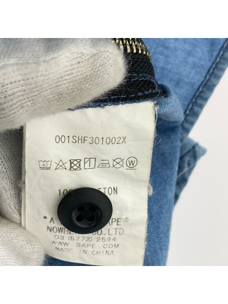 A BATHING APE 長袖シャツ Side Zip Shark Shirt Indigo (2XL)