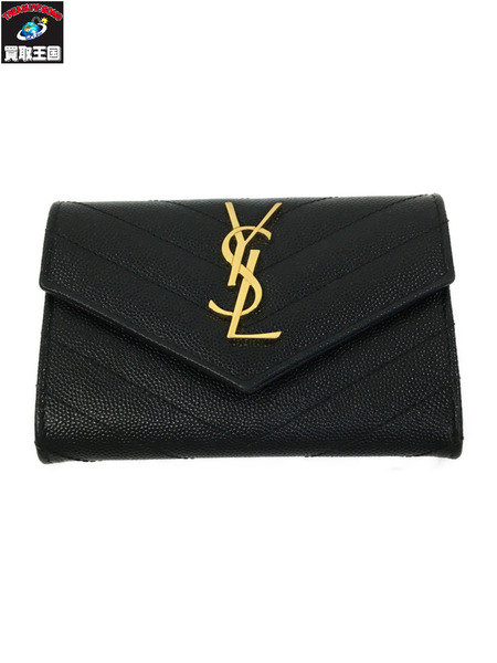 コンパクトウォレット トリフォールウォレット　黒 SAINT LAURENT BLACK 