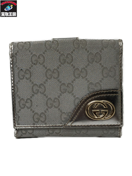 GUCCI インターロッキングG GGモノグラム コンパクトウォレット シルバー