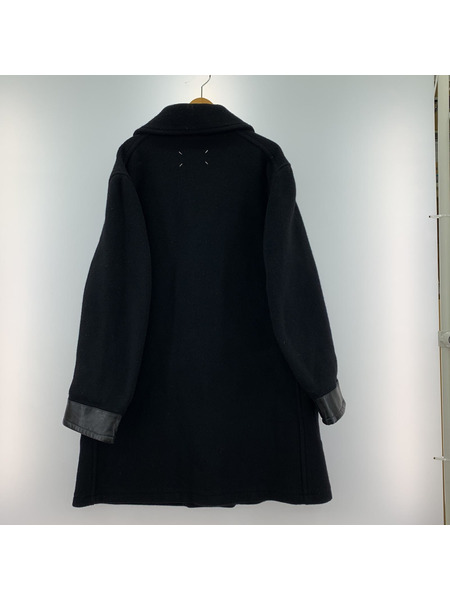 MAISON MARGIELA 22AW  SPORTJACKET レザー切替ショールカラーコ-ト 50 黒