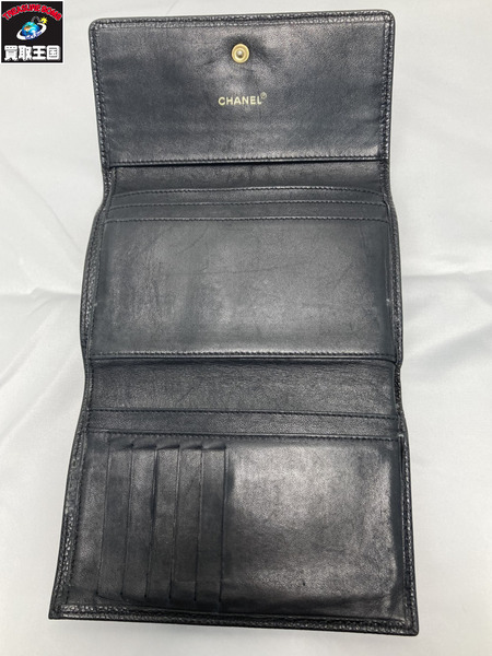 CHANEL キャビアスキン 三つ折り財布 コンパクトウォレット シャネル