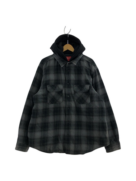 Supreme 21AW HOODED FLANNEL ZIP UP SHIRT カーキ/ブラック