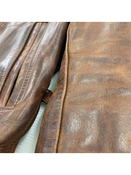 AERO LEATHERS ホースハイド シングルライダースジャケット BRW (36)