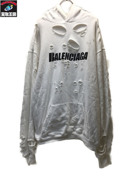 BLAENCIAGA 21SS Caps Destroyed Hoodie デストロイパーカー XXS ホワイト