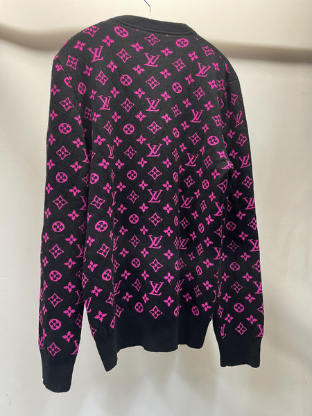 LOUIS VUITTON モノグラム カシミヤニット L 黒×ピンク RM192Q IXW HGN41W