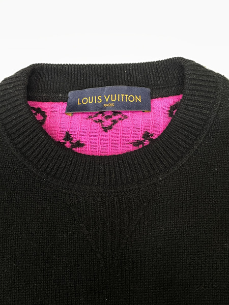 LOUIS VUITTON モノグラム カシミヤニット L 黒×ピンク RM192Q IXW HGN41W