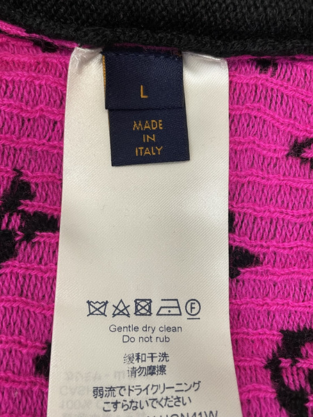 LOUIS VUITTON モノグラム カシミヤニット L 黒×ピンク RM192Q IXW HGN41W