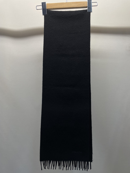 PRADA ロゴ刺繍 ウールカシミヤマフラー 黒[値下]