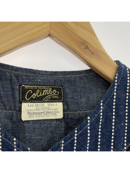 COLIMBO 半袖シャツ DOOLITTLE BASEBALLSHIRT インディゴ ストライプ S