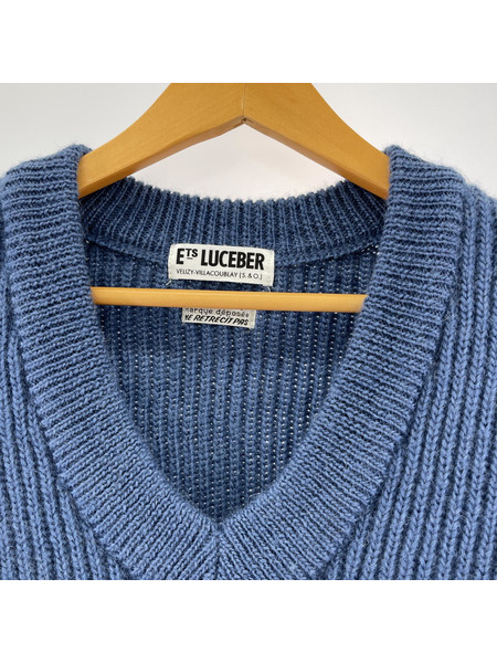 ニット・セーター LUCEBER エルボーパッチ ニットセーター 青 (M)