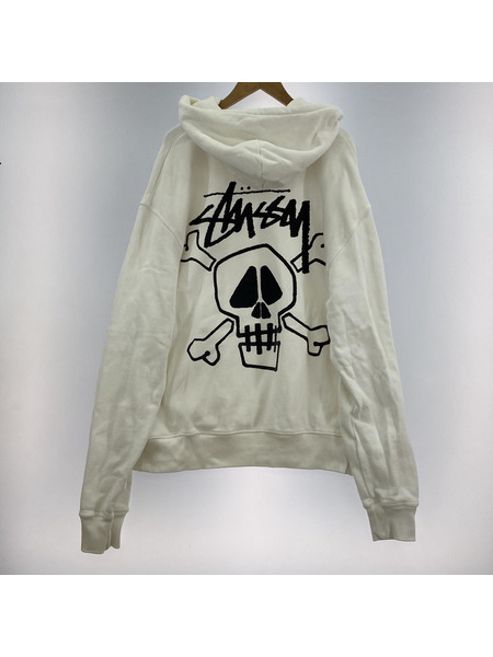 STUSSY プルオーバーパーカー ドクロ 白 (L)