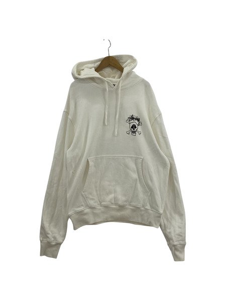 STUSSY プルオーバーパーカー ドクロ 白 (L)