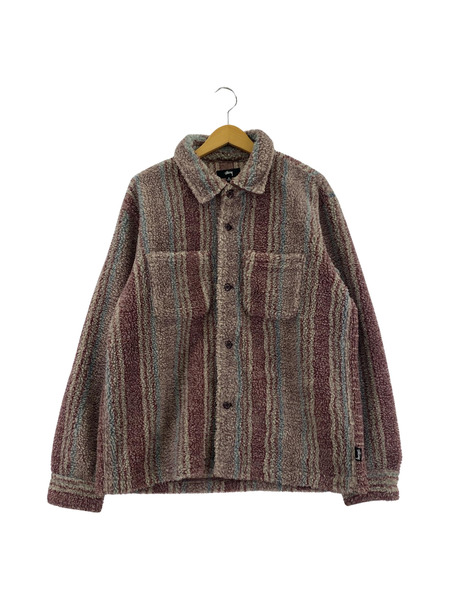 STUSSY 21AW STRIPE SHERPA SHIRT ストライプシェルパシャツ S 1110197