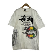 STUSSY/ラスタ/ワールドツアー/ローラ/マルチプリントTシャツ（XL)白