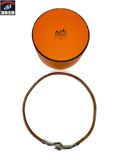 HERMES ジャンボチョーカー レザーブレスレット ゴールド金具 茶