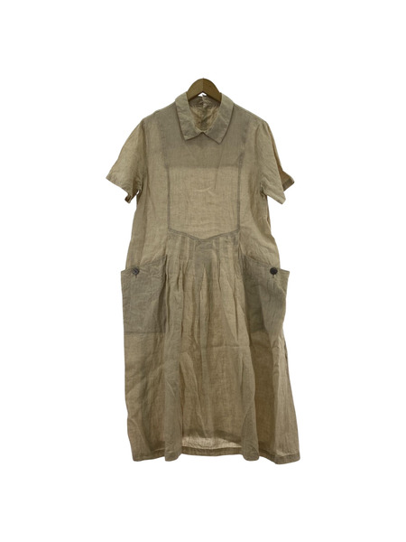 Wine/日本製/半袖リネンワンピース（-）