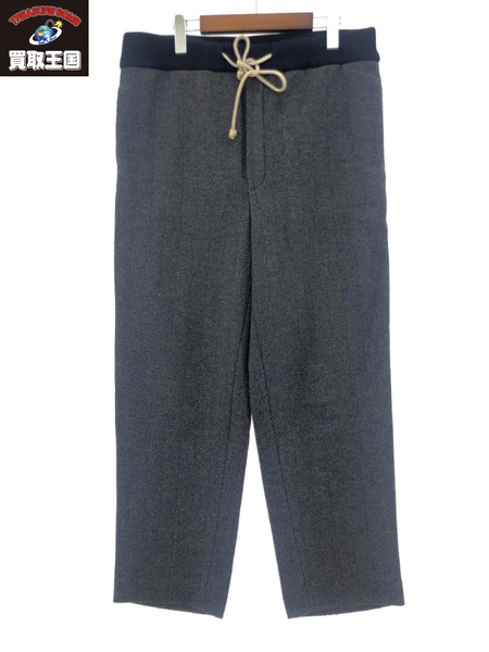 FRANK LEDER GRAY NAVY HERRING BONE WOOL DRAW STRING TROUSER[値下]