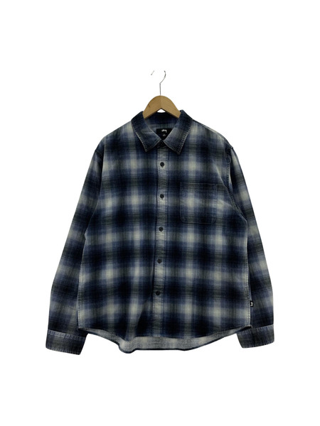 STUSSY ROCCO FLANNEL PLAID SHIRT L ブルー