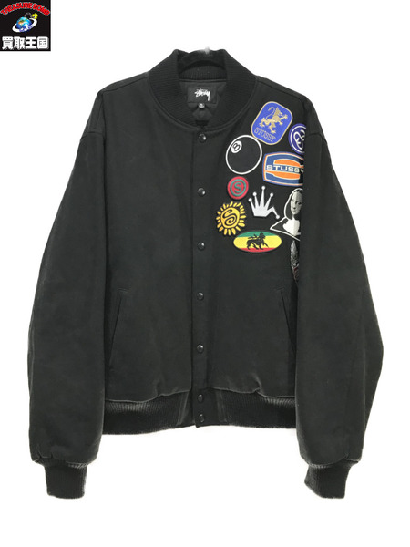 STUSSY SOUVENIR STADIUM BOMBER 115658/XL/ステューシー/メンズ/アウター/ジャケット/黒/ブラック