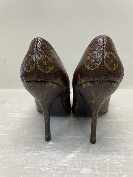 LOUIS VUITTON モノグラム リボン ポインテッドトゥパンプス 37 1/2 ブラウン SC0133