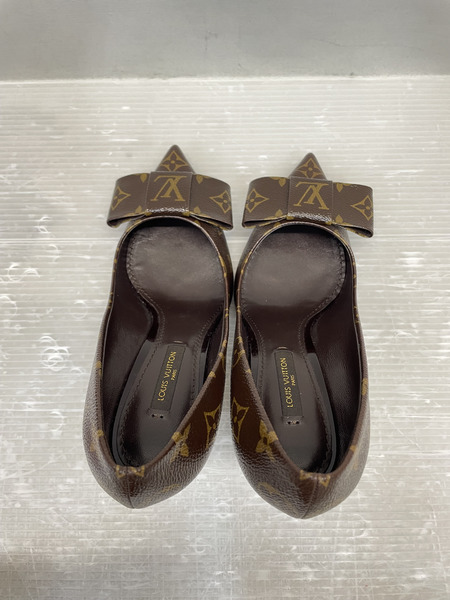 LOUIS VUITTON モノグラム リボン ポインテッドトゥパンプス 37 1/2 ブラウン SC0133