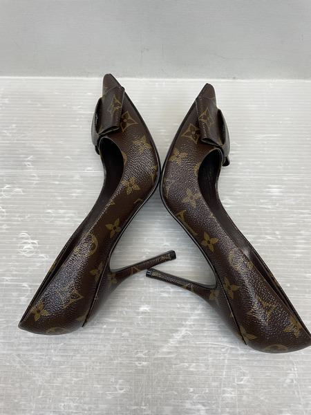 LOUIS VUITTON モノグラム リボン ポインテッドトゥパンプス 37 1/2 ブラウン SC0133