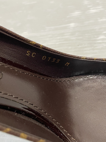 LOUIS VUITTON モノグラム リボン ポインテッドトゥパンプス 37 1/2 ブラウン SC0133