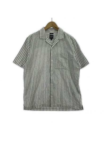 GAP 半袖シャツ 00s リネンストライプ オープンカラー (S)