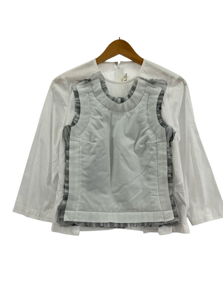COMME des GARCONS 長袖Tシャツ・カットソー ドッキング 白(XS)(XS)