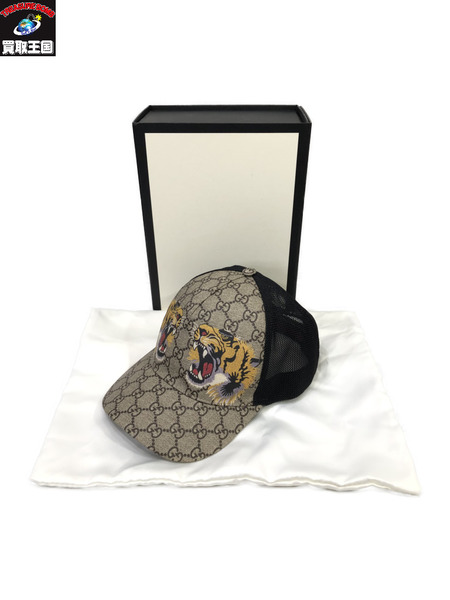 GUCCI GGスプリームタイガー　モノグラムメッシュキャップ