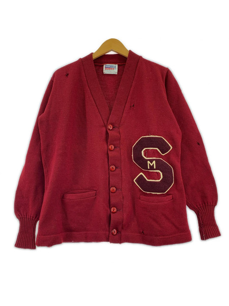 60s CHEERLEADER レタードカーディガン 40 赤