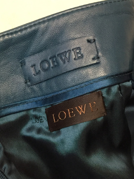 LOEWE/ラムレザースカート/34/青緑