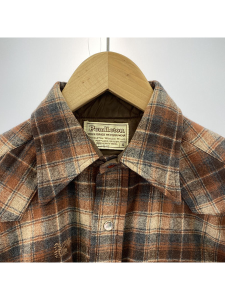 80s PENDLETON ウールチェック ウエスタンシャツ sizeS