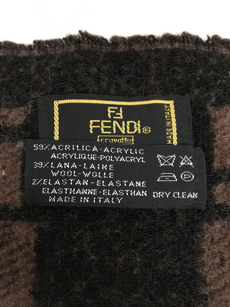 OLD FENDI ズッカ柄 ウールマフラー ブラウン