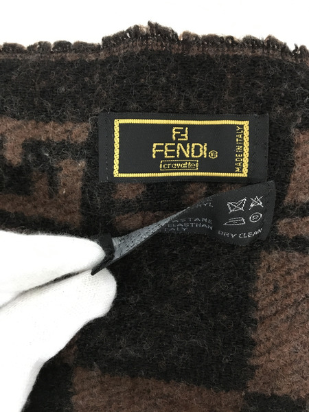 OLD FENDI ズッカ柄 ウールマフラー ブラウン