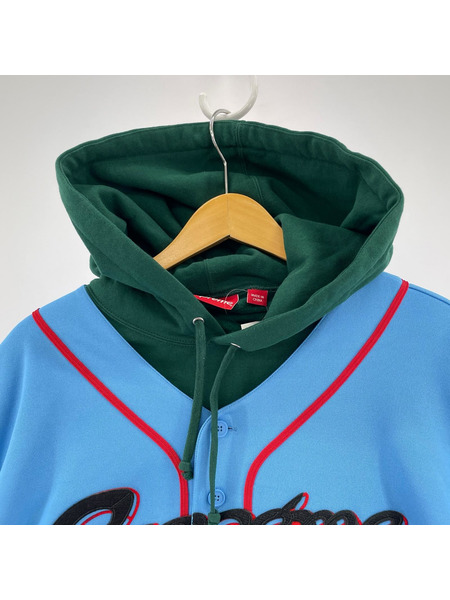 パーカー Baseball Jersey Hooded Sweat Shirt 青 緑