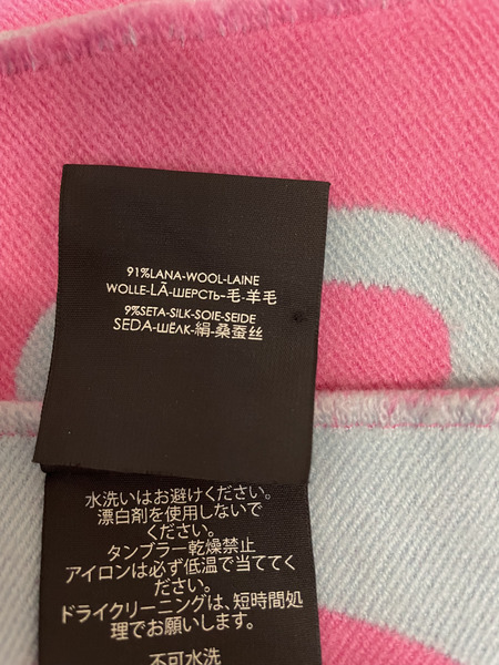 GUCCI GG柄 シルク混 ラムウールマフラー ピンク×ライトブルー